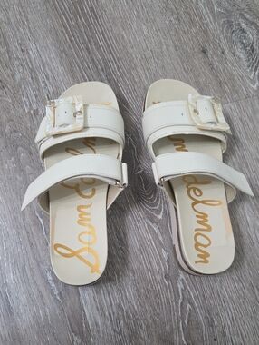 Sam Edelman Ivory Slide Mules with Buckle Detail